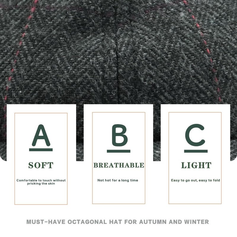 Charmylo Newsboy Cap Gatsby Baker Boy Hat Flat Caps Tweed Adjustable Peaky Herringbone Cloth Cap Hat Black - Image 5